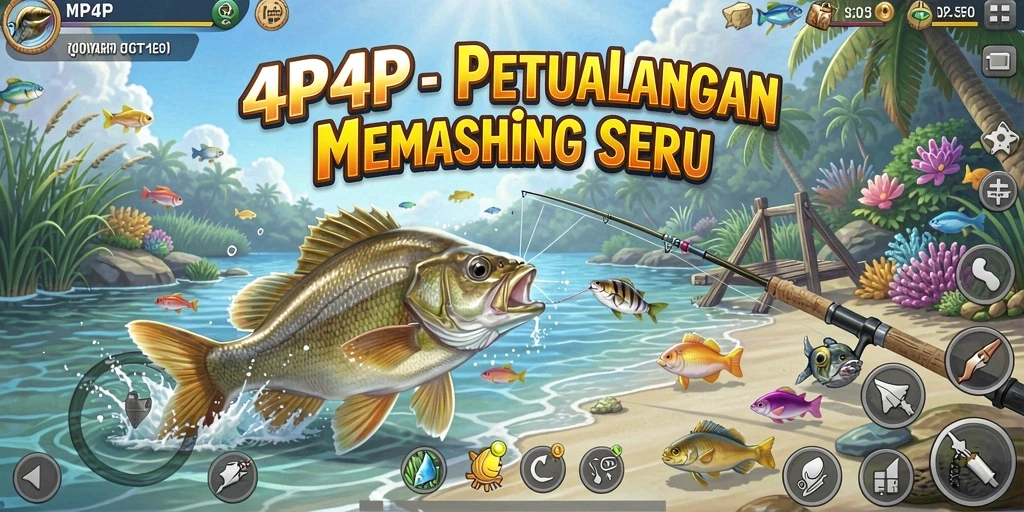 Screenshot gameplay 4P4P menampilkan suasana memancing yang menakjubkan.
