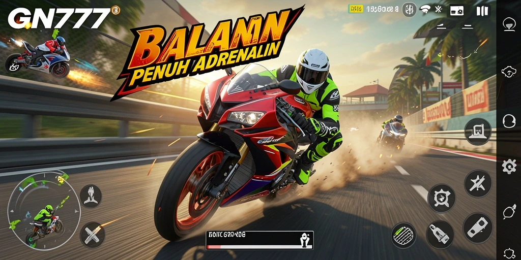 Tampilan gameplay GN777 dengan balapan motor yang mendebarkan.