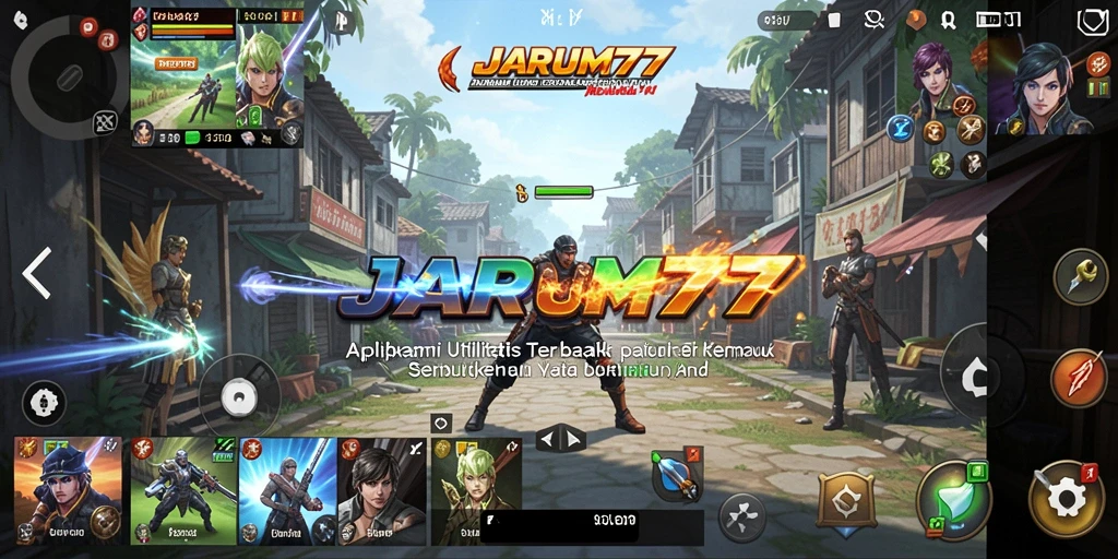 Tampilan antarmuka utama aplikasi JARUM77 dengan berbagai fitur utilitas.