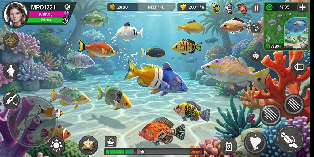 Tampilan gameplay seru Tembak Ikan dengan berbagai ikan menarik.